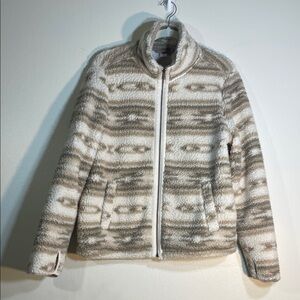 Old Navy Cream & Taupe Patterned Faux-Sherpa Zip Jacket